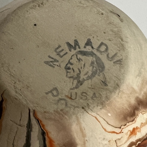 Nemadji Indian River Pottery Vase Orange Brown Swirl Handmade USA 4.1/2" Tall - Picture 5 of 6